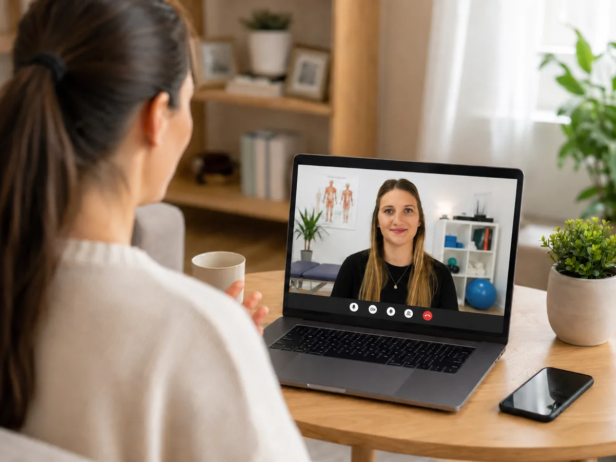 Virtual physical therapy appointment on a laptop